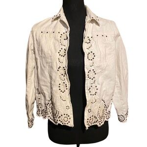 Laura Ashley Studded Open Front Cotton Blazer Jacket Women's Small Petite